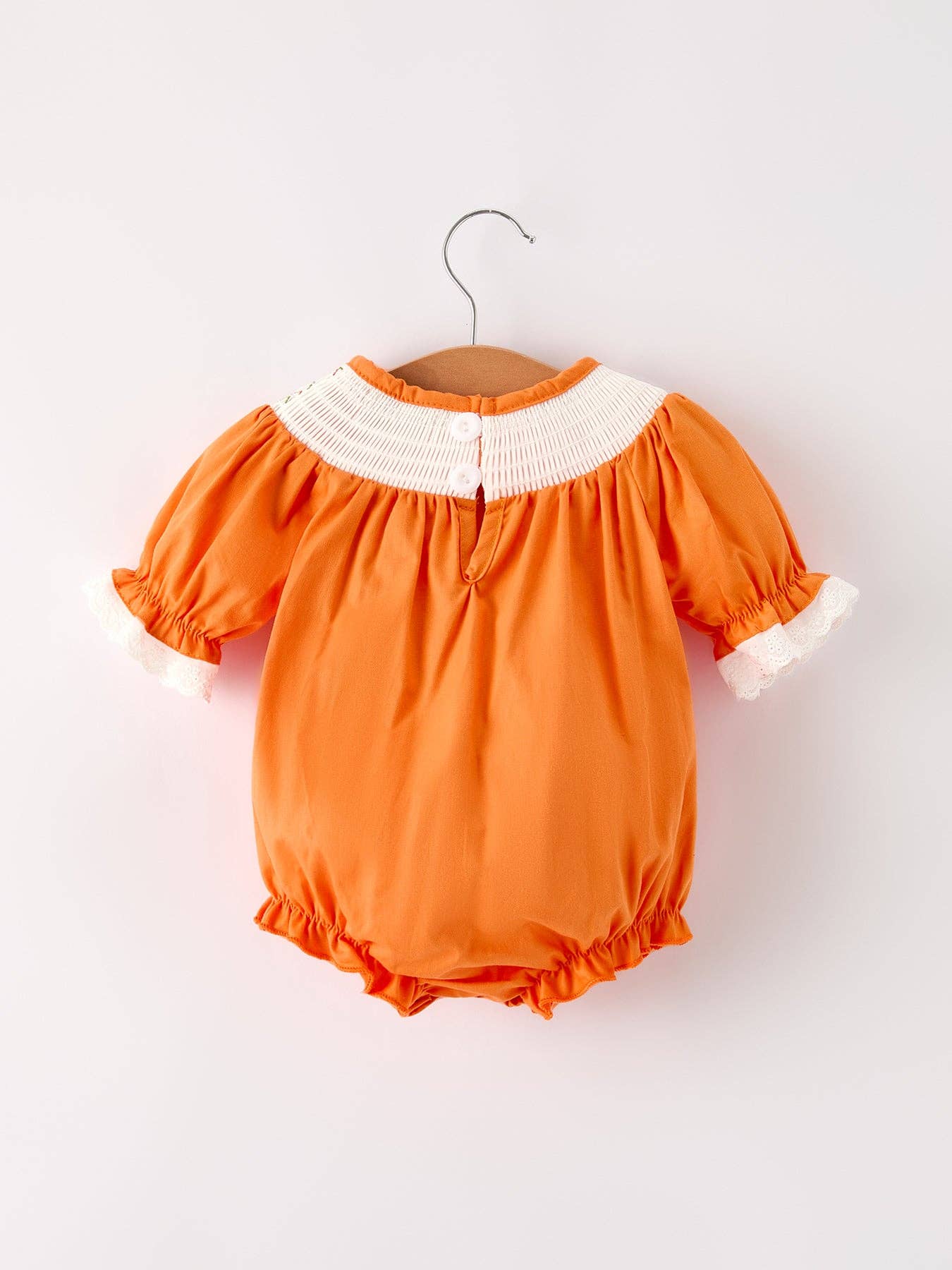 Orange Pumpkin Smock Embroidery Lace Baby Girl Romper