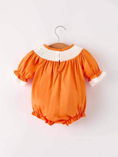 Orange Pumpkin Smock Embroidery Lace Baby Girl Romper