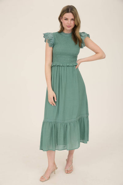 Ivory Smocked Midi Dress