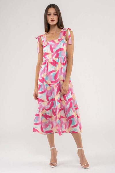 Pink Brush Stroke Midi Dress