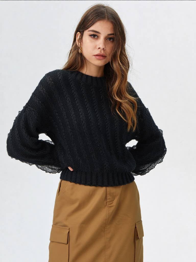 Cream Lace Trim Oversized Knit Sweater