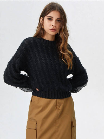 Black Lace Trim Oversized Knit Sweater