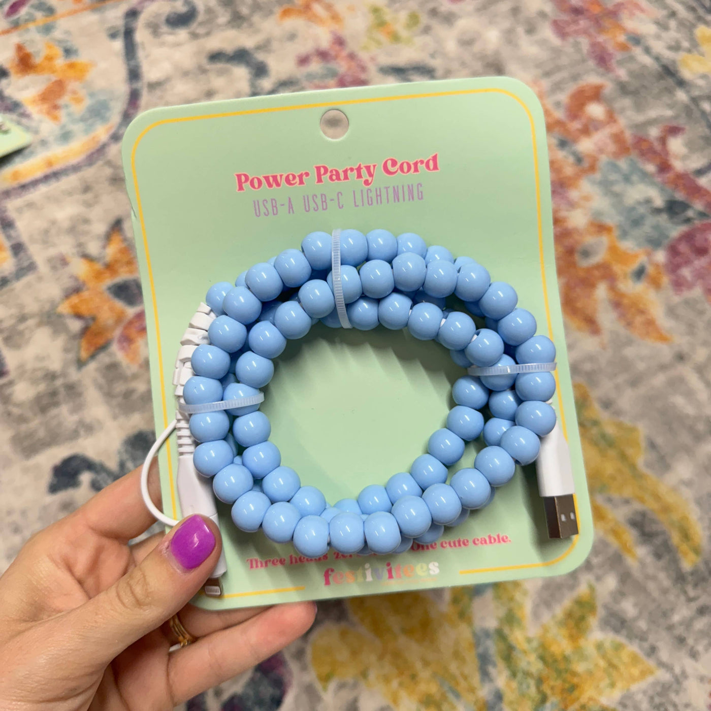 Beaded Phone Chargers USB/USB-C/Lightning: Light Turquoise