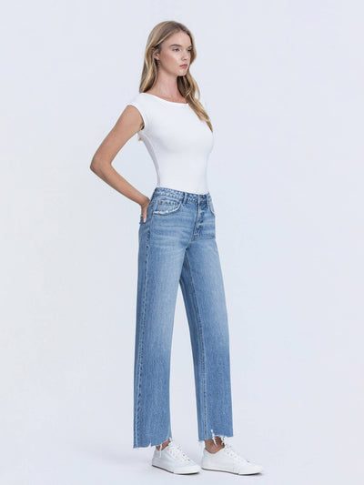 Vervet High Rise Destruction Hem Wide Leg Jeans