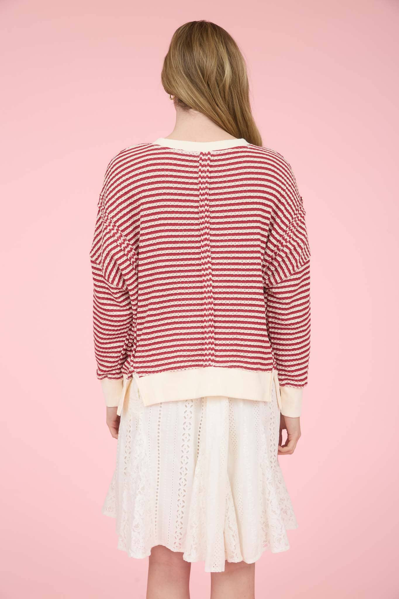 Cream + Red Stripe Exposed Hem Top