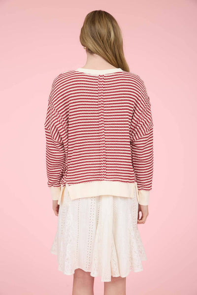 Cream + Red Stripe Exposed Hem Top