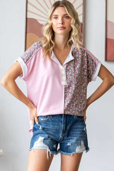 Blush Floral Half Panel Top