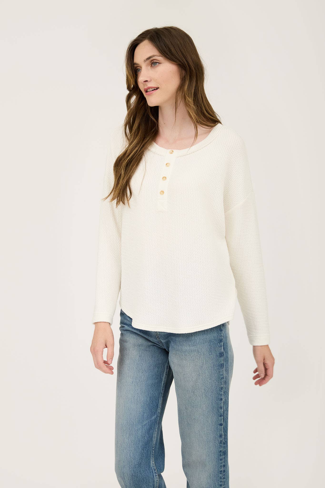 Cream Waffle Knit Henley