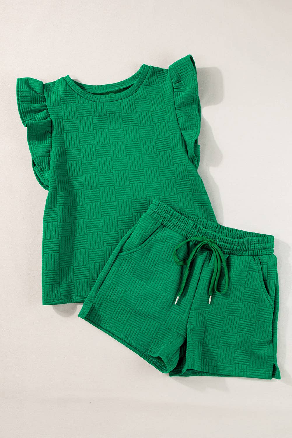 Green Textured Ruffle Set