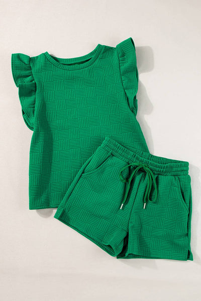Green Textured Ruffle Set