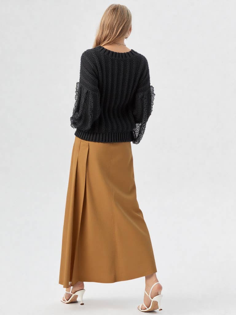 Black Lace Trim Oversized Knit Sweater