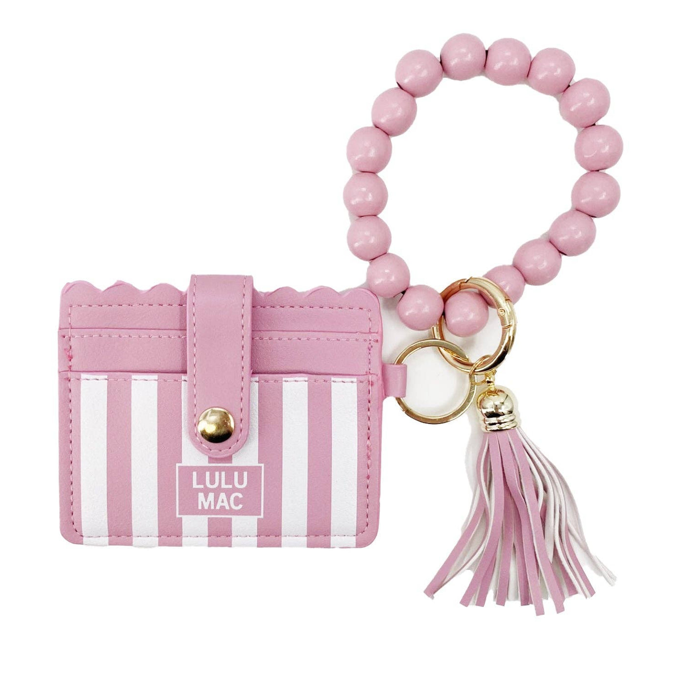 LULU MAC Beaded Wristlet Wallet Pink Stripe Darby