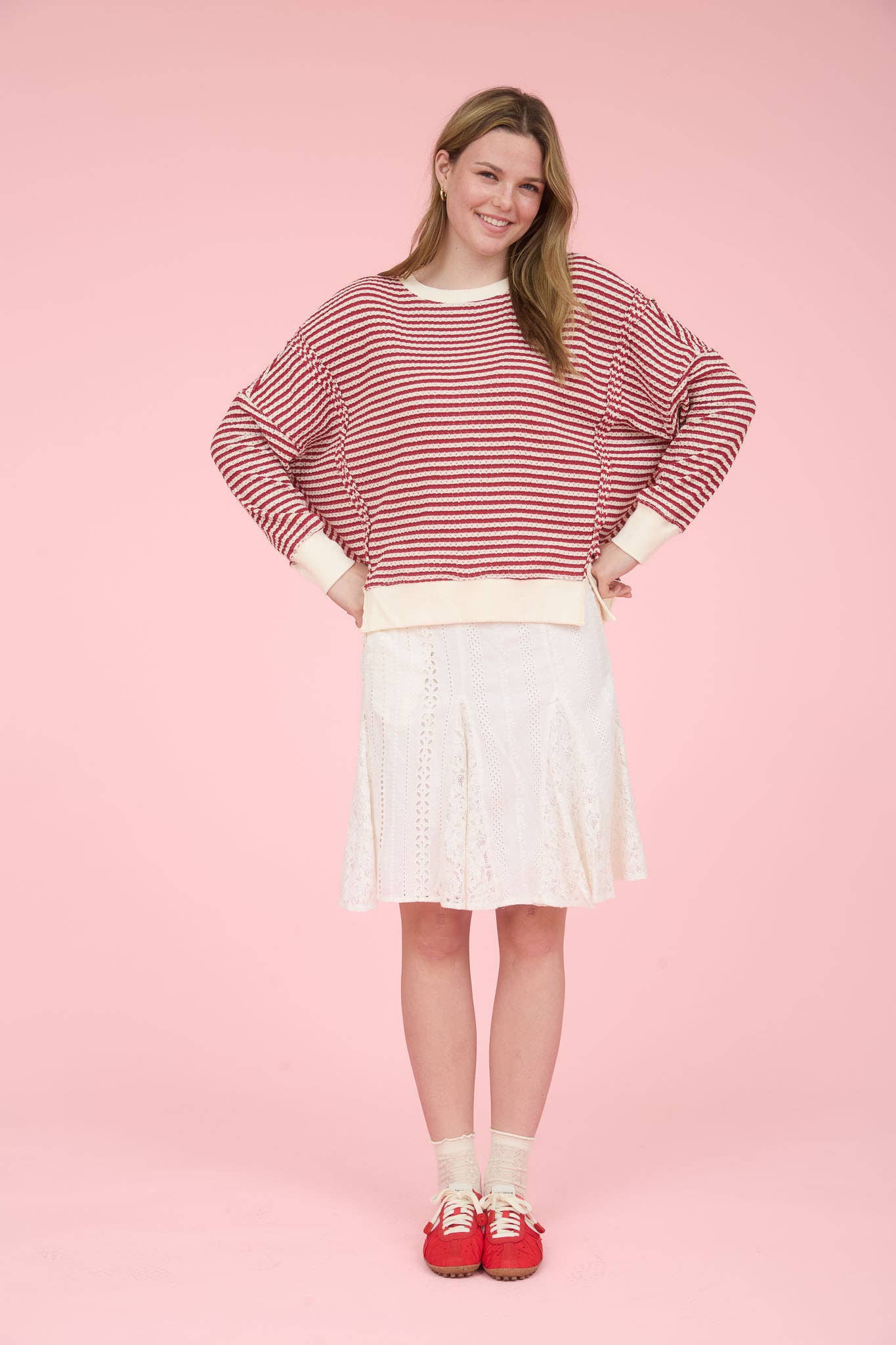 Cream + Red Stripe Exposed Hem Top