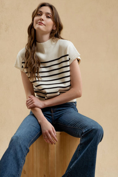 Ivory Stripe Sweater Knit Top