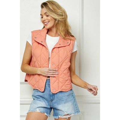 Coral Qulited Collar Vest