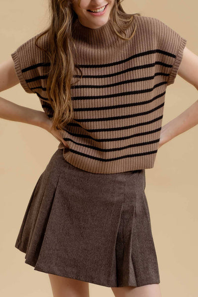 Mocha Stripe Sweater Knit Top