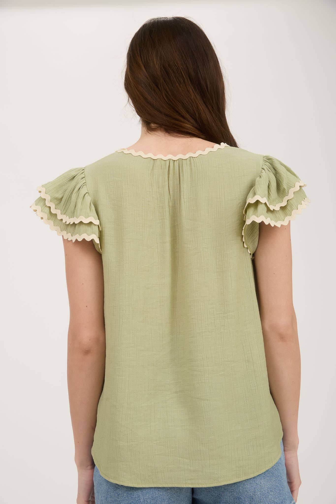 Olive Wave Trim Top