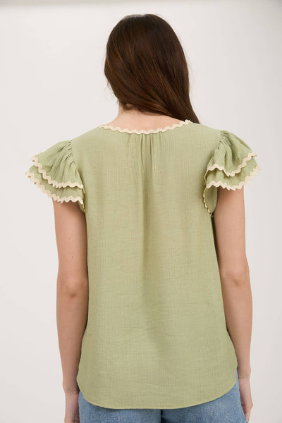 Olive Wave Trim Top