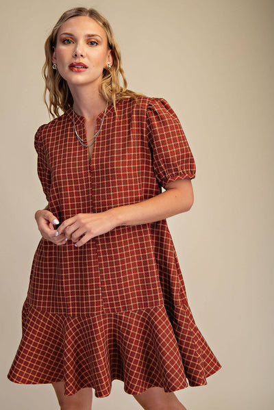 Camel Puff Sleeve Mini Dress