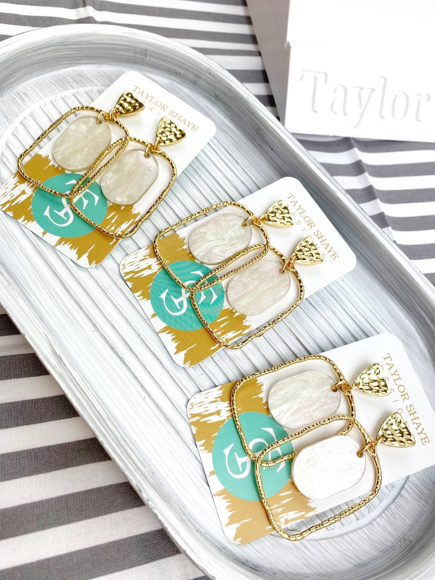 Taylor Shaye Designs White Shimmer Oval Hoops