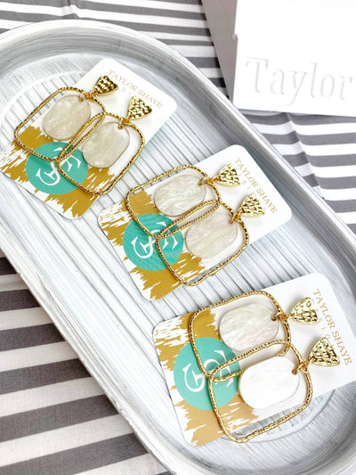 Taylor Shaye Designs White Shimmer Oval Hoops