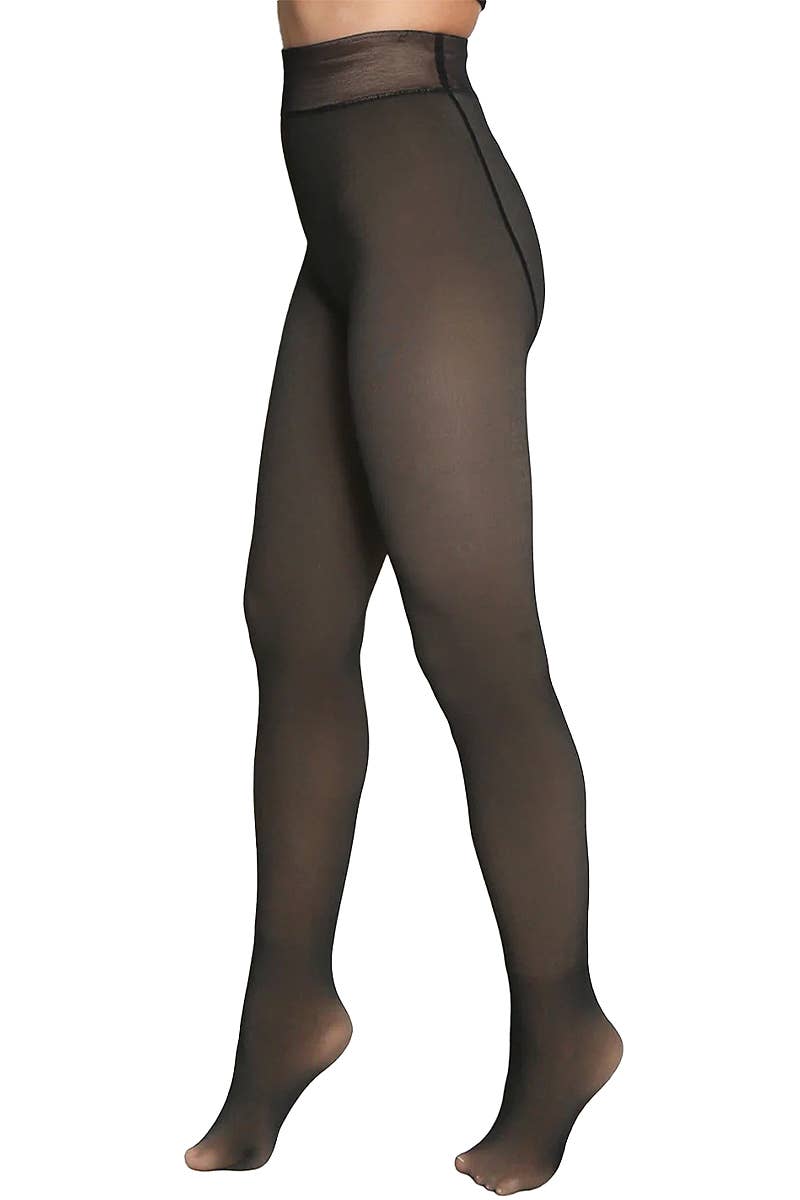 Fake Sheer Fleece Lined Pantyhose Tights: Black