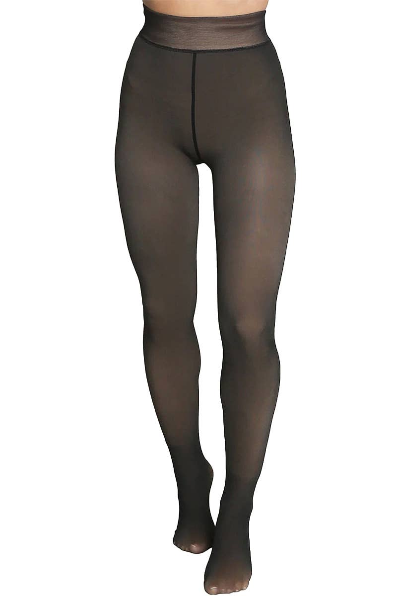 Fake Sheer Fleece Lined Pantyhose Tights: Black