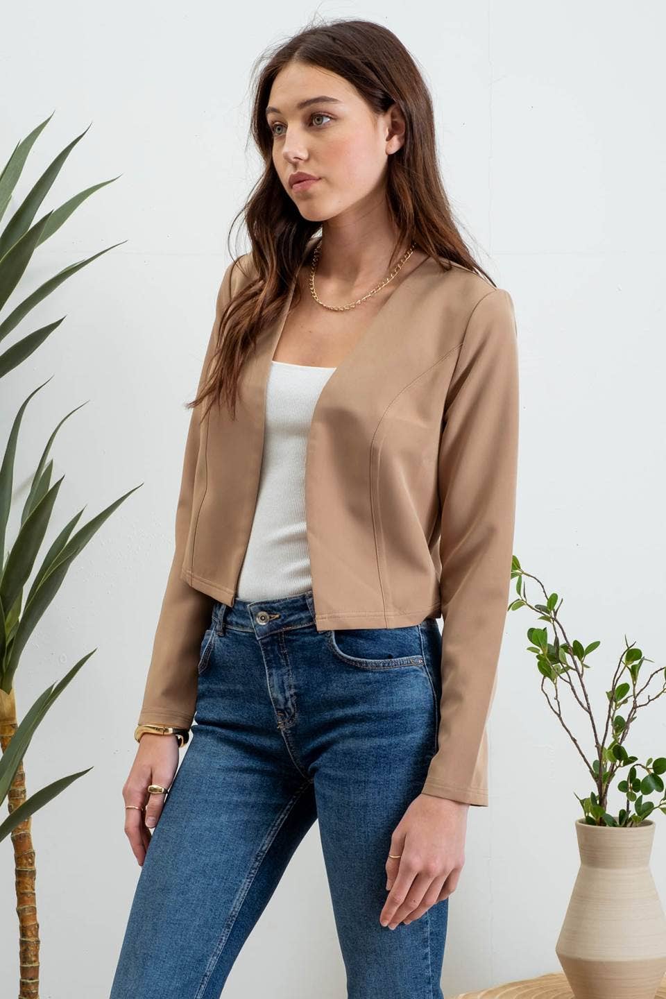 Khaki Collarless Blazer