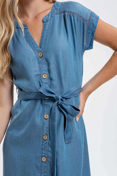 Chambray Belted Midi Dress