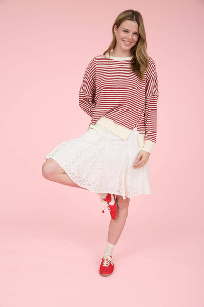 Cream + Red Stripe Exposed Hem Top