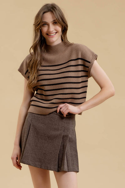 Mocha Stripe Sweater Knit Top