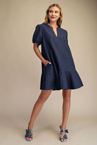 Camel Puff Sleeve Mini Dress