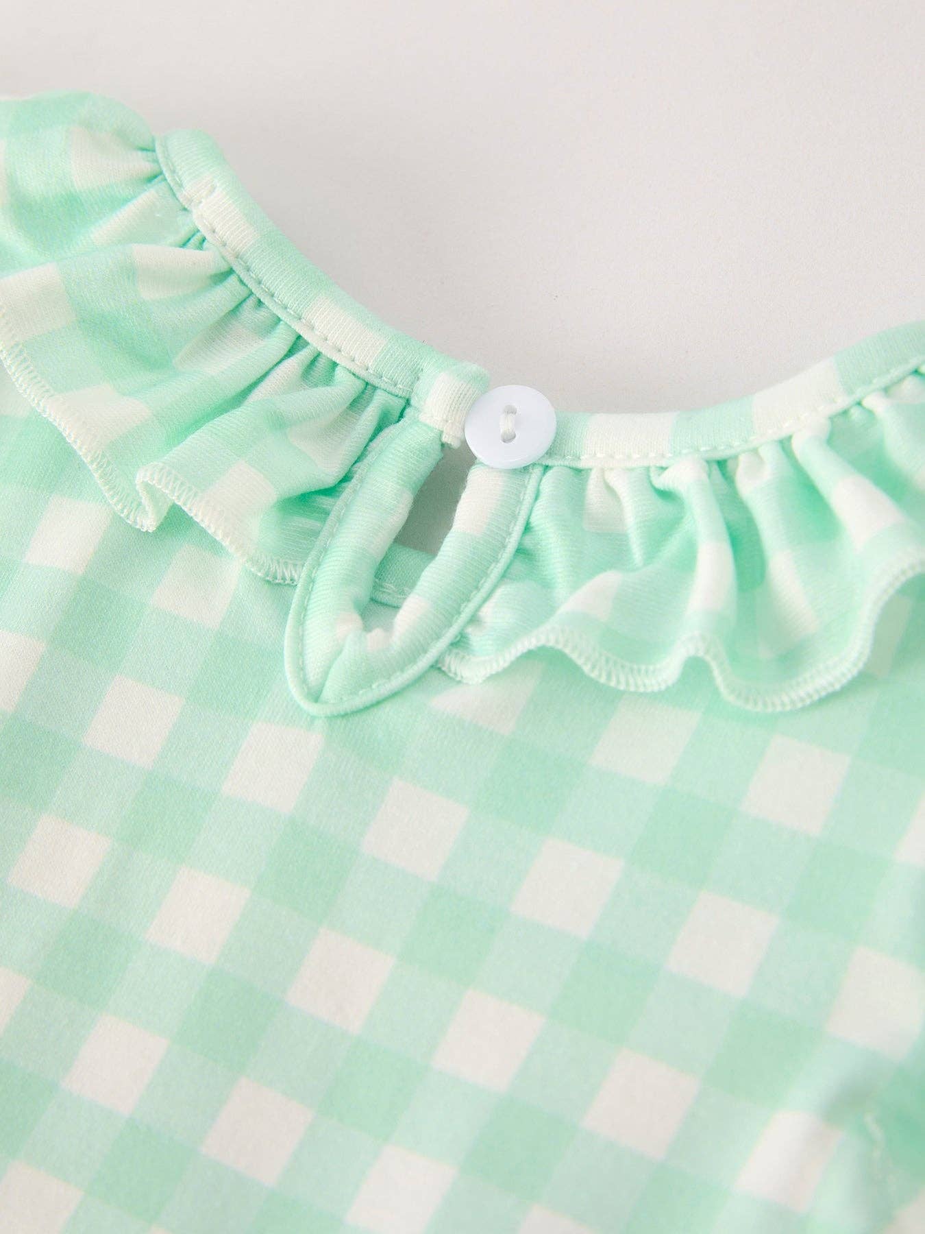 Green Chicken Smock Embroidered Plaid Baby Girls Romper