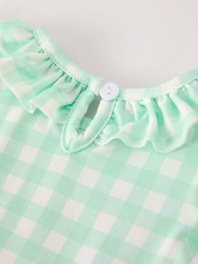 Green Chicken Smock Embroidered Plaid Baby Girls Romper