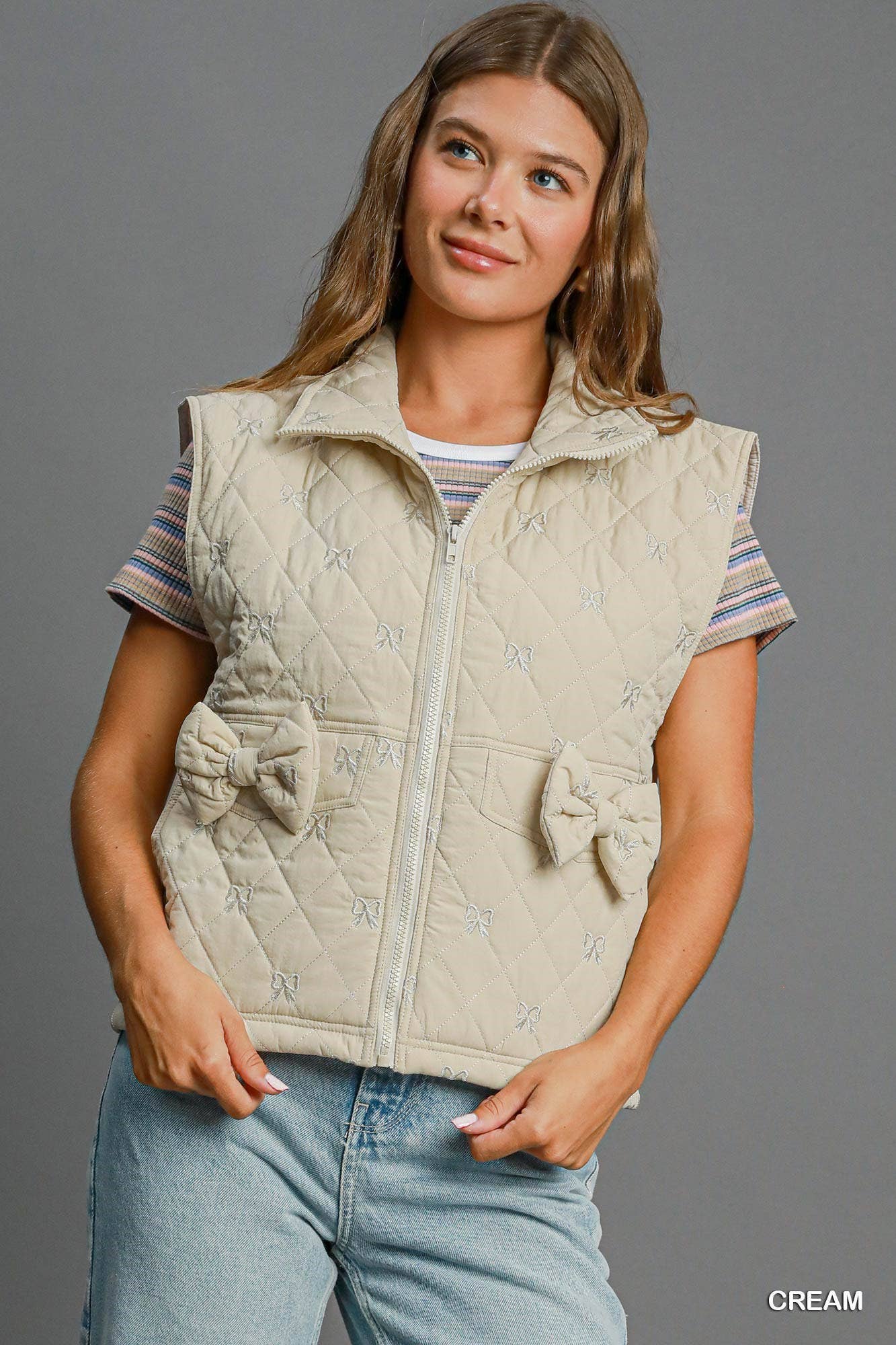 Cream Quilted Bow Vest