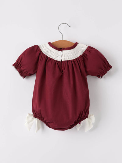 Dark Red Smocked Church Christ Bishop Christening Girls Romper