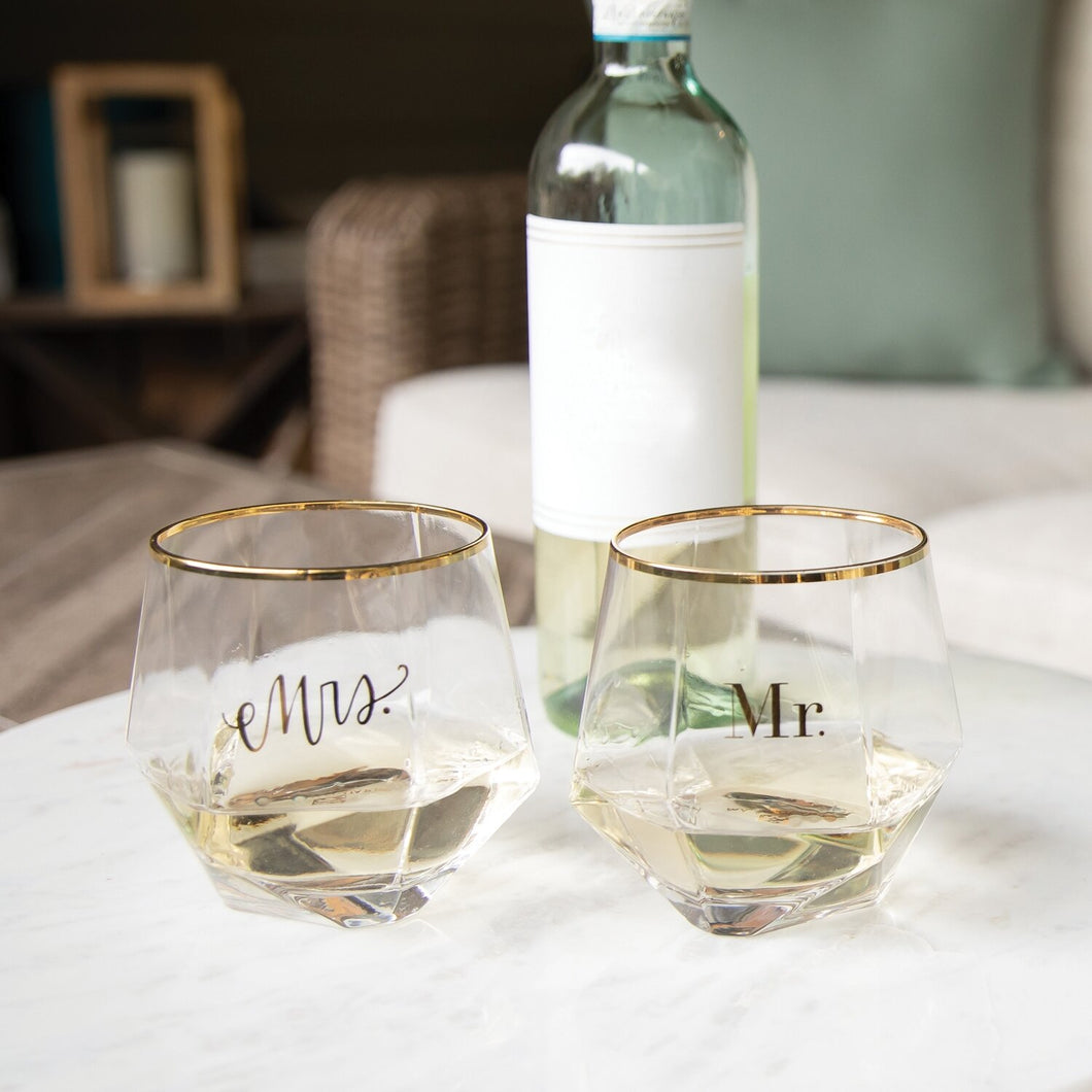 Mr. & Mrs. Stemless Wine Glass Set