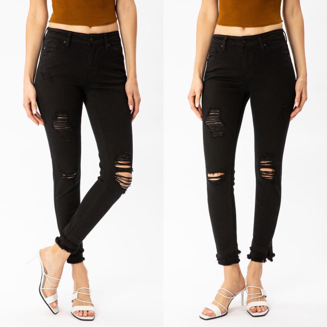 Long Beach Black Distressed Skinny Jeans