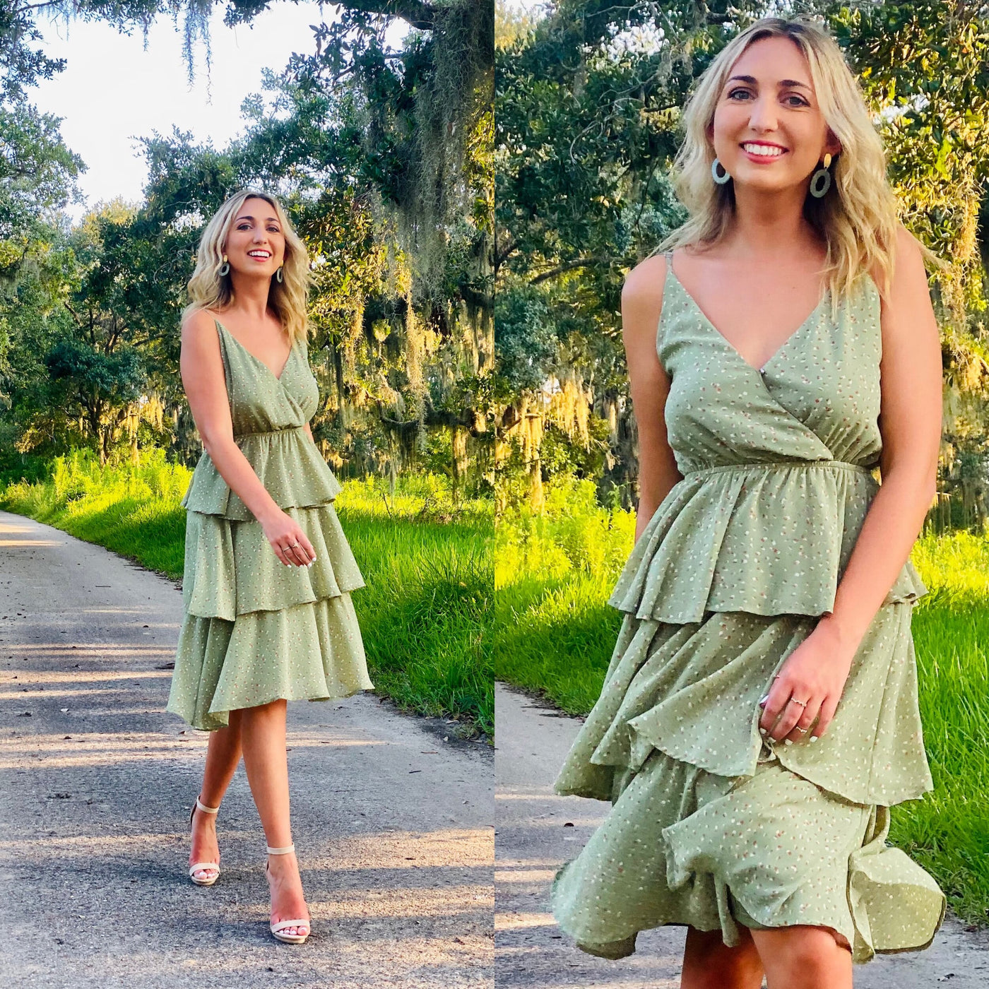 Take Me Away Light Olive Layered Dress