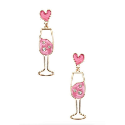 Heart Wine Cup Dangle Earrings