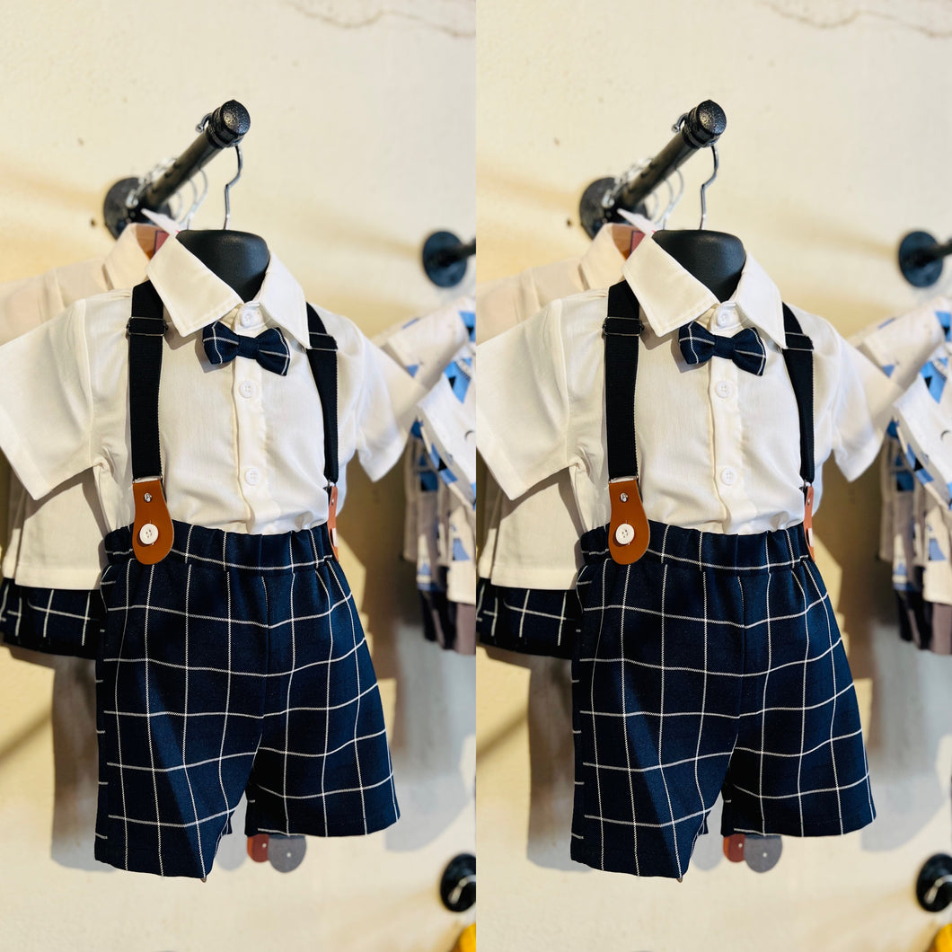 Baby Plaid Suspender Shorts Set