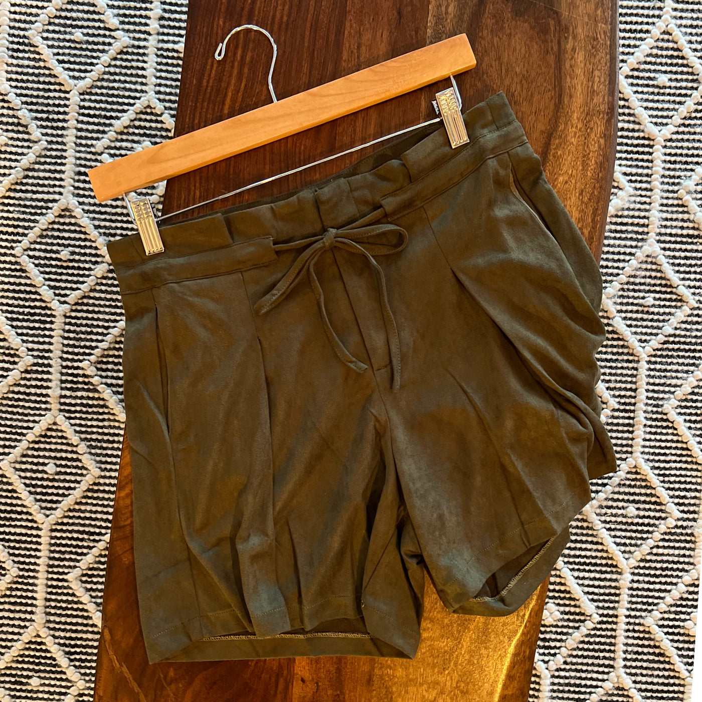 Olive Waist Tie Suede Short