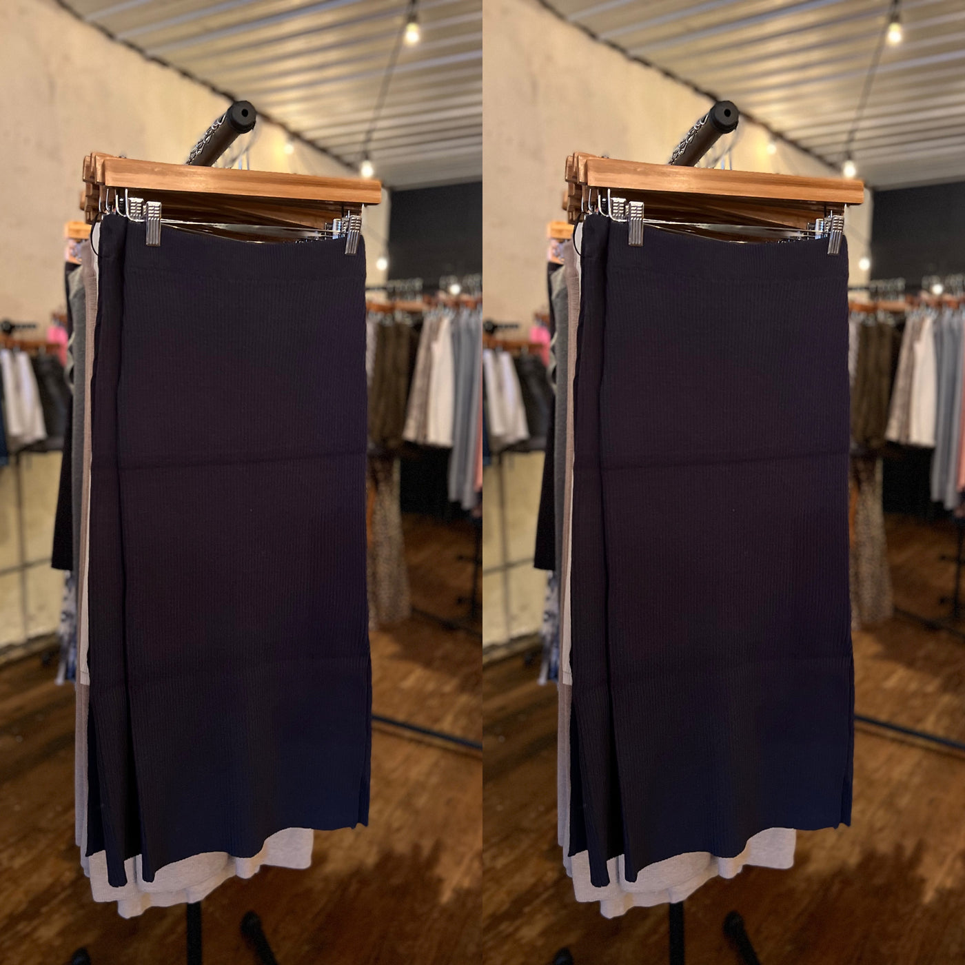 Slate Blue Ribbed Knee Skirt