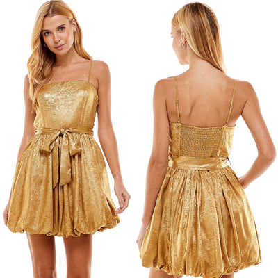 Gold Metallic Fit & Flare Dress
