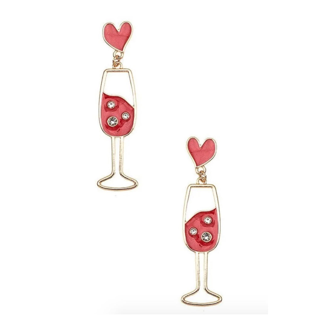 Heart Wine Cup Dangle Earrings